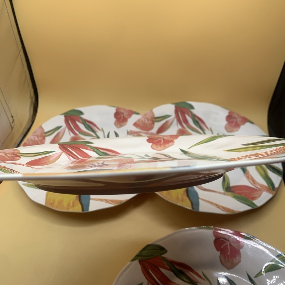 4 Opal House Melamine Tropical Bird Floral Pink  11" Dinner Plates Excellent - Picture 6 of 6